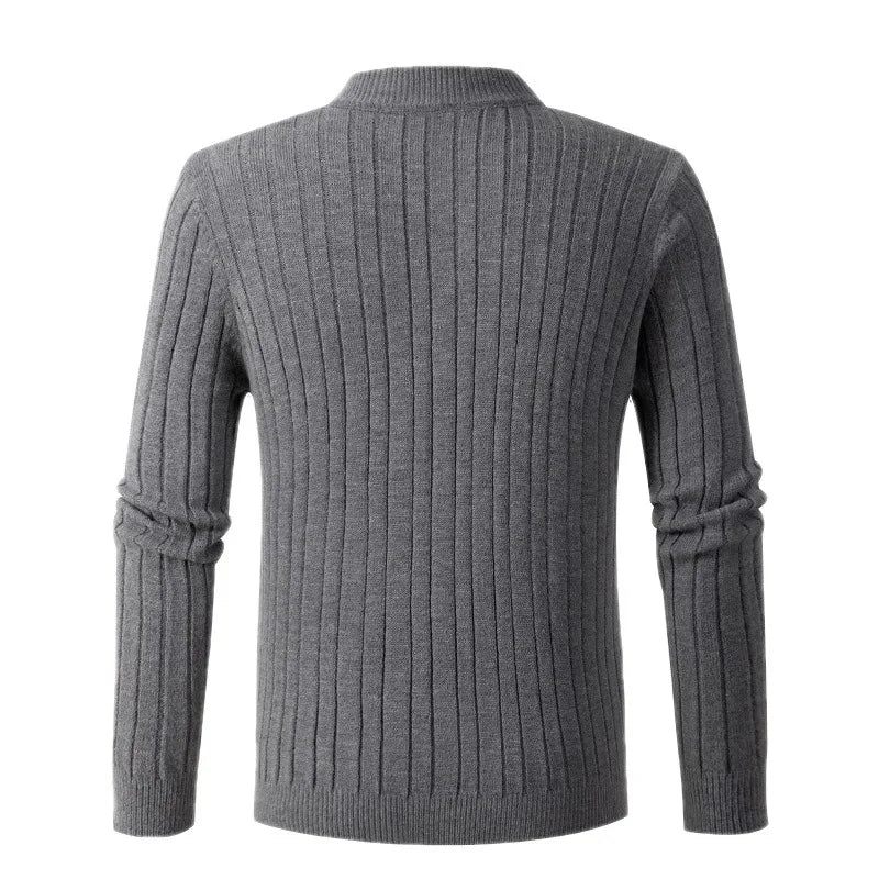 Efterår Vintertrøje Mænd Ensfarvet Halv Rullekrave Striktrøjer Med Lynlås Mode Causal Slim Fit Pullover Herretrøjer Sort Grå - Grå