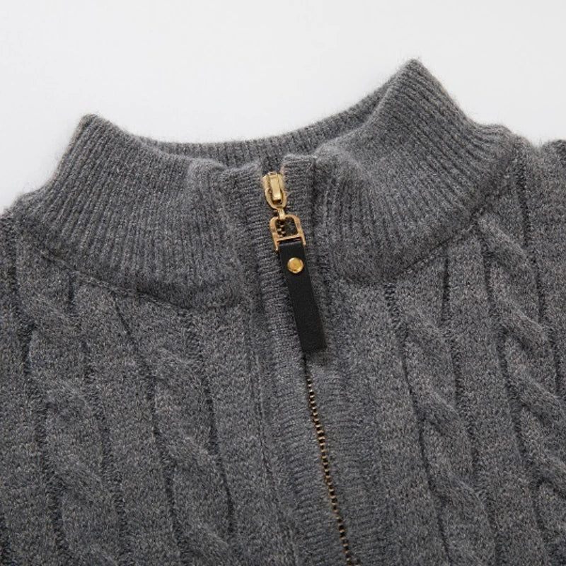 Efterår Vintertrøje Mænd Ensfarvet Halv Rullekrave Striktrøjer Med Lynlås Mode Causal Slim Fit Pullover Herretrøjer Sort Grå - Grå