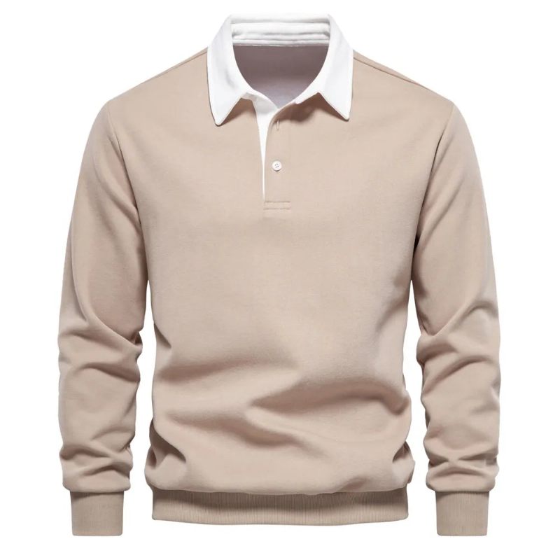 Efterårsdesign Polo-hals Sweatshirts Til Mænd Afslappet Og Socialt Slid Bomuld Herre - Sort