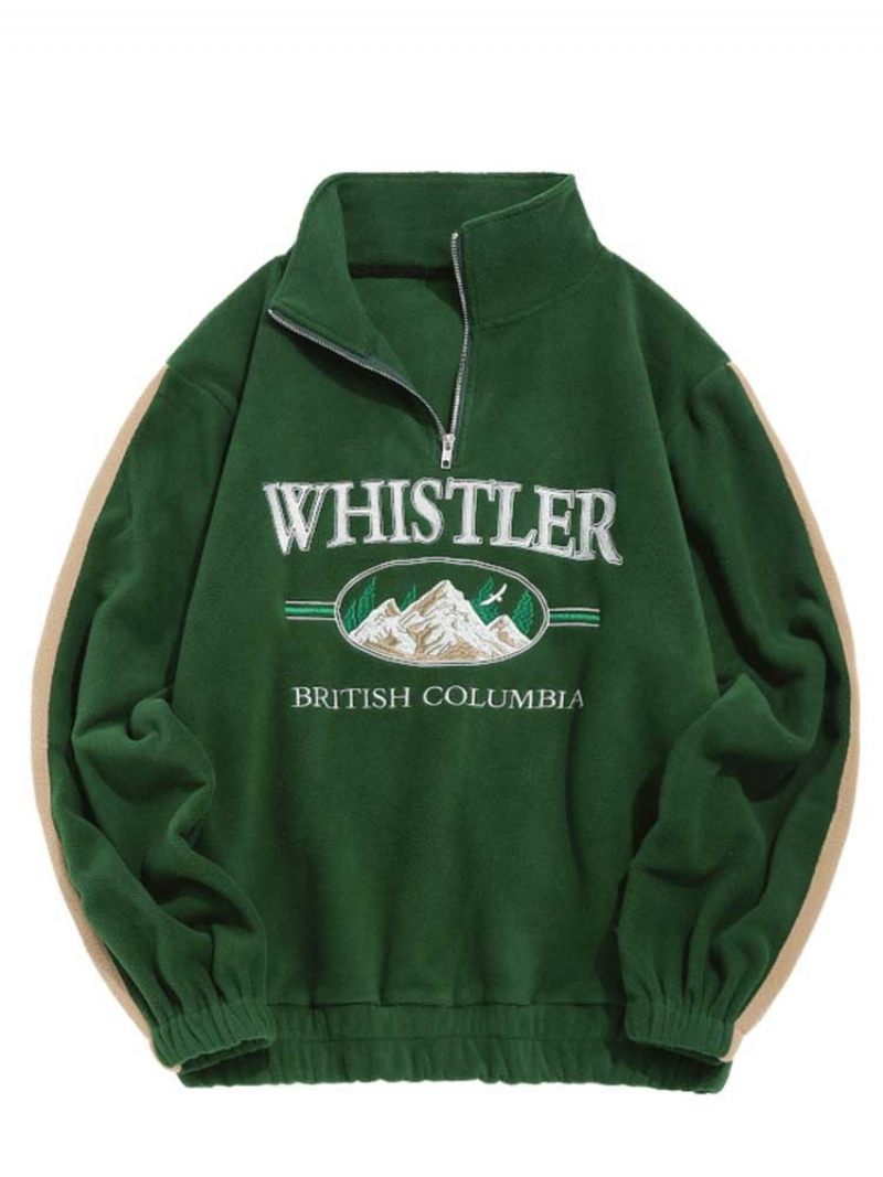 Hættetrøje Til Mænd Efterår Vinter Fleece Sweatshirts Brevbroderi Rullekrave Hættetrøjer Trøje Vintage Streetwear Varm Sved