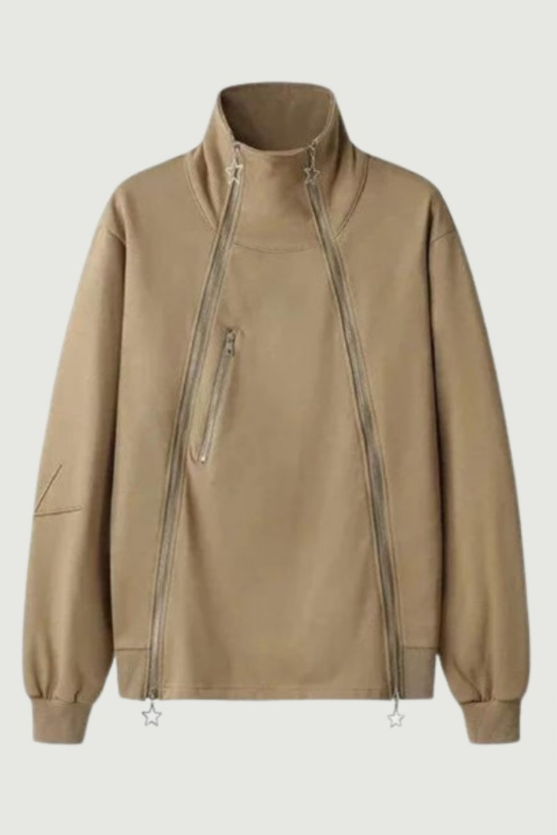 Lynlås Splejset Stand Krave Cardigan Sweater Til Herre Chic Jakke High Street Design Niche Personlig Tide Coat
