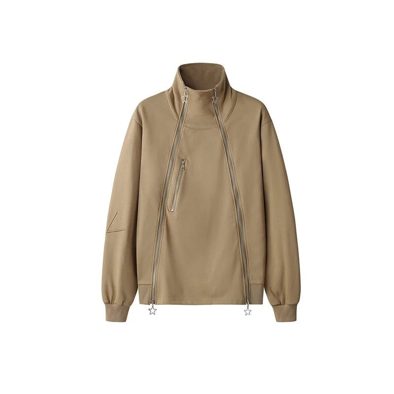 Lynlås Splejset Stand Krave Cardigan Sweater Til Herre Chic Jakke High Street Design Niche Personlig Tide Coat - Sort