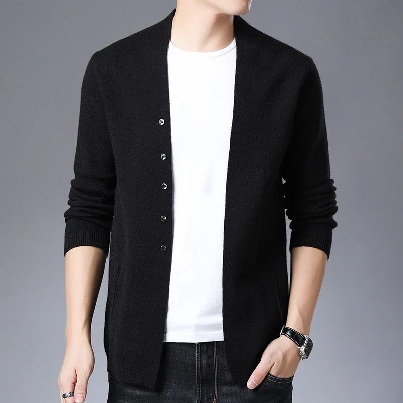 Mænd Cardigan Jakker Frakker Streetwear Trend Windbreaker Efterårsoverfrakke Casual Sweater Jakke Tøj - Sort