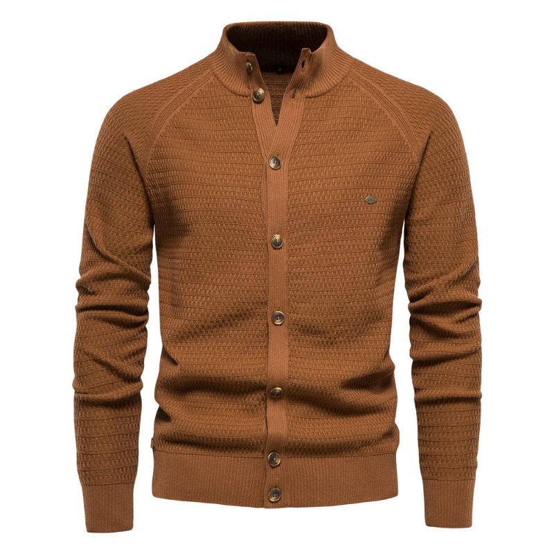 Strikket Mænd Cardigan Bomuld Mock Hals Sweater Til Vinter Designer Cardigans - Grøn