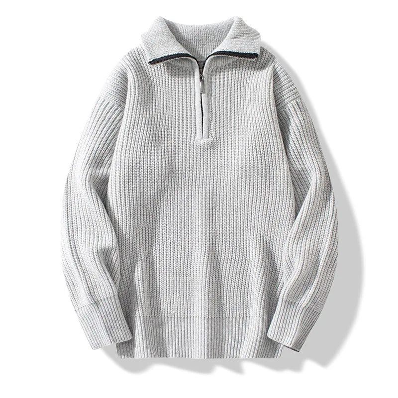 Sweater Herre Casual Varm Løs Lynlås Langærmede Sweatere Jumper Tøj Strik Pull - Sort