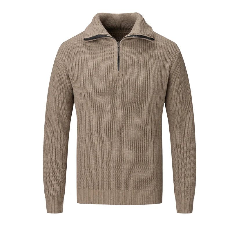 Vinter Herre Fleece Tykkere Sweater Halv Lynlås Rullekrave Varm Pullover Slanke Strikkede Uldtrøjer Til Foråret - Sort