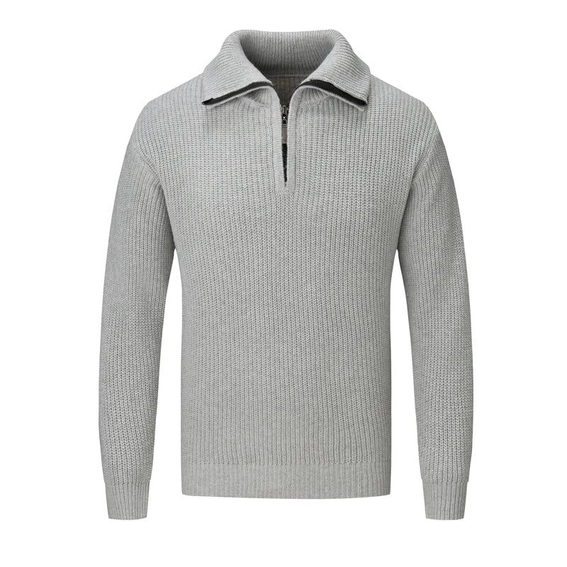 Vinter Herre Fleece Tykkere Sweater Halv Lynlås Rullekrave Varm Pullover Slanke Strikkede Uldtrøjer Til Foråret - Sort