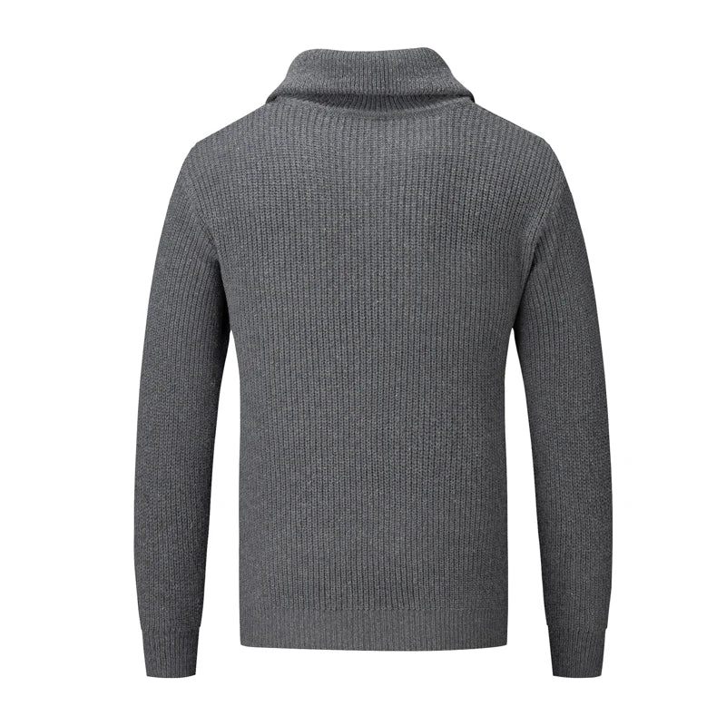 Vinter Herre Fleece Tykkere Sweater Halv Lynlås Rullekrave Varm Pullover Slanke Strikkede Uldtrøjer Til Foråret - Sort