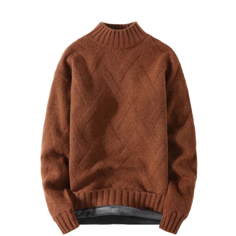 Vinter Mænd Sweater Rullekrave Strik Pullovers Varm Fritid Langærmet Tykkere Varmt Streetwear - Kaki
