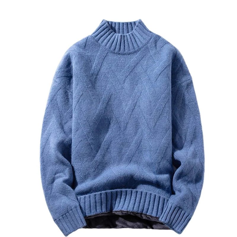 Vinter Mænd Sweater Rullekrave Strik Pullovers Varm Fritid Langærmet Tykkere Varmt Streetwear - Kaki