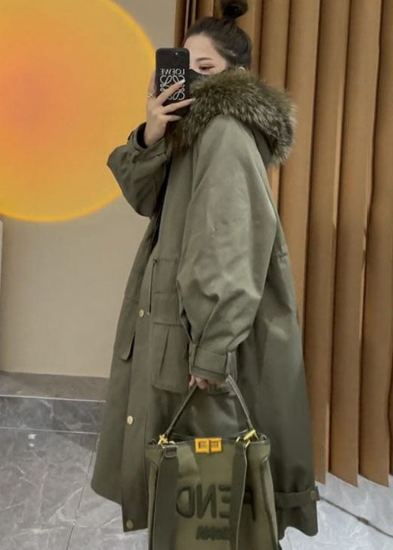 Art Caramel Faux Fur Krave Lommer Med Snøre Til Kvinder Parka Vinter - Karamel