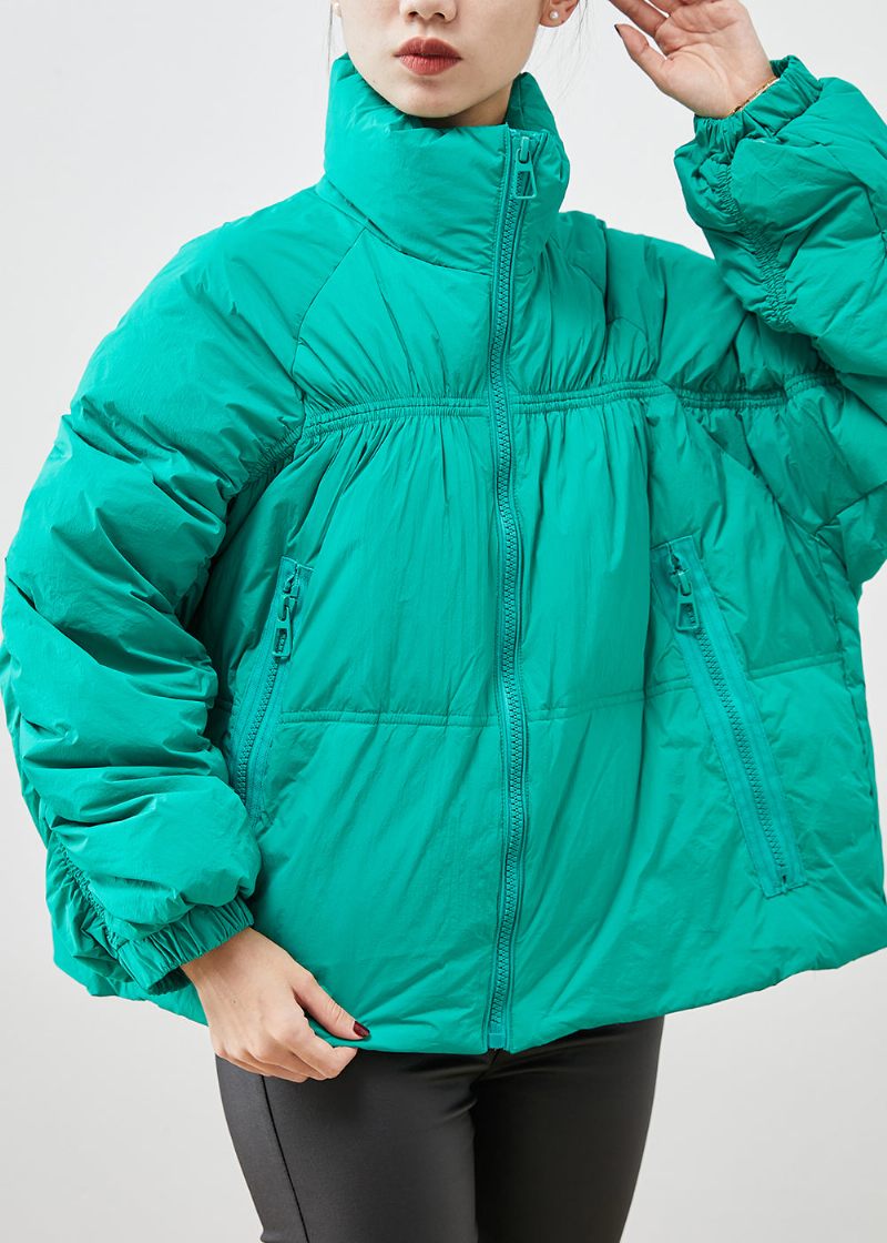Bohemian Green Zip Up Rynket Duck Down Puffers Jakker Vinter - Dame dunjakker