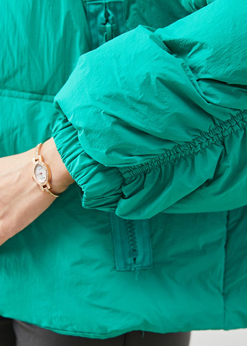 Bohemian Green Zip Up Rynket Duck Down Puffers Jakker Vinter - Dame dunjakker
