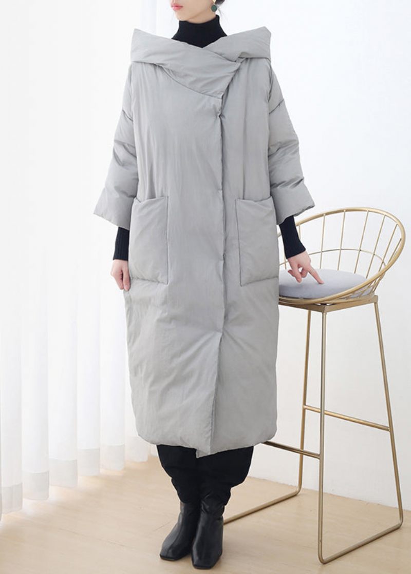Bohemian Grey Knaplommer Hooded Down Coat Langærmet - Dame dunjakker