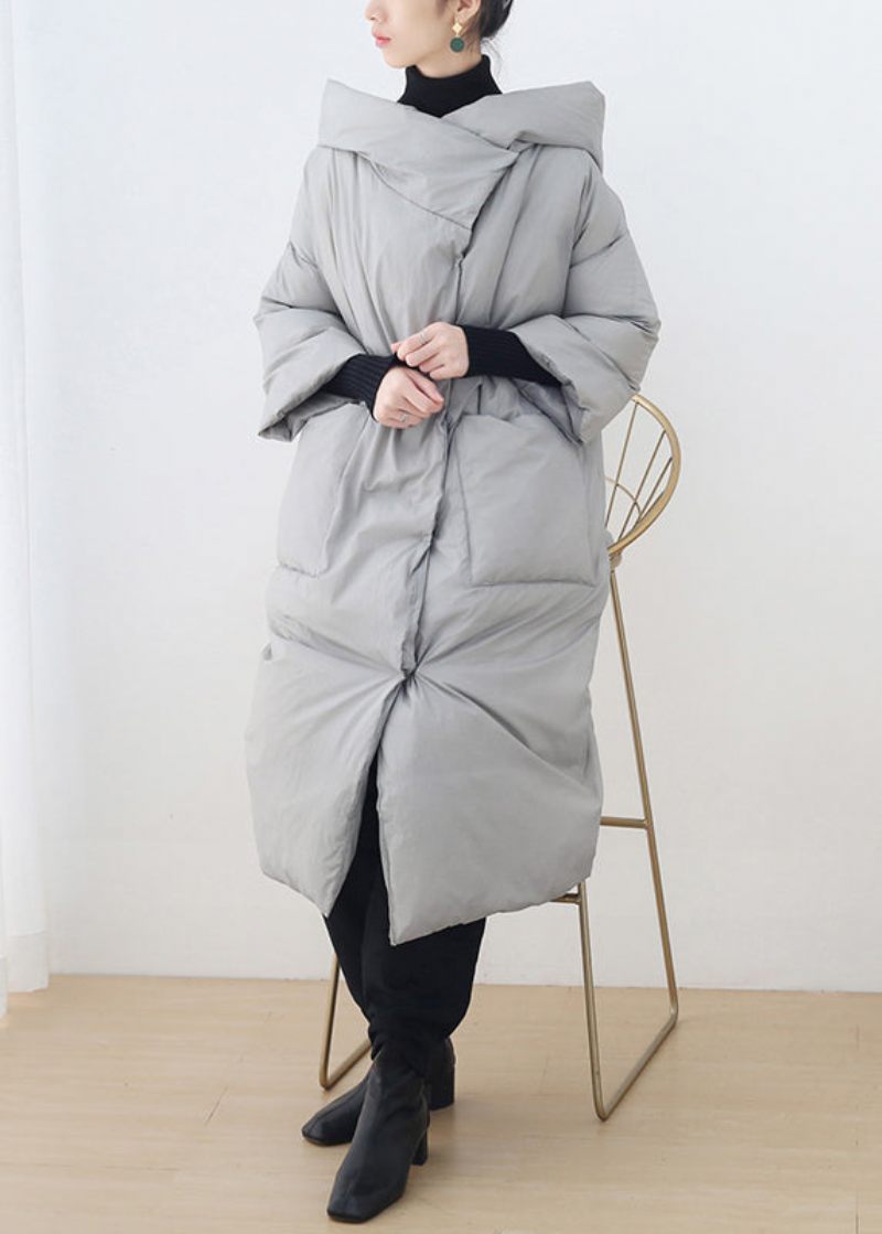 Bohemian Grey Knaplommer Hooded Down Coat Langærmet - Dame dunjakker