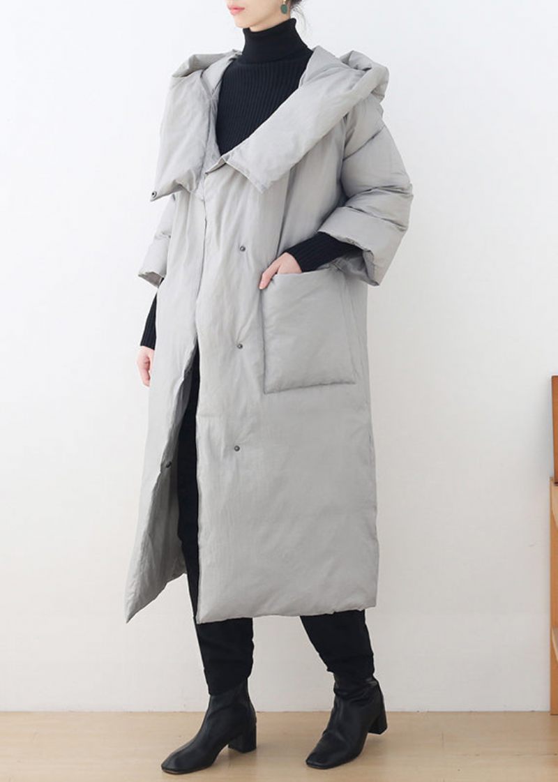 Bohemian Grey Knaplommer Hooded Down Coat Langærmet - Dame dunjakker