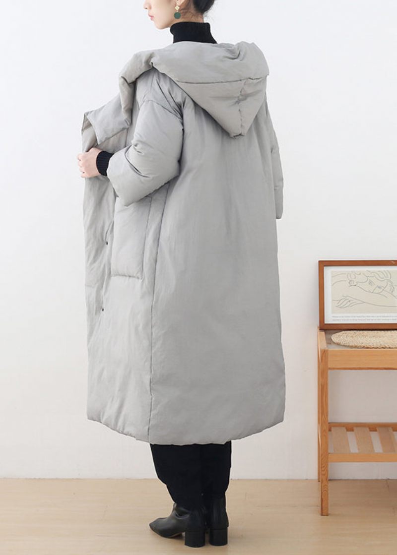 Bohemian Grey Knaplommer Hooded Down Coat Langærmet - Dame dunjakker
