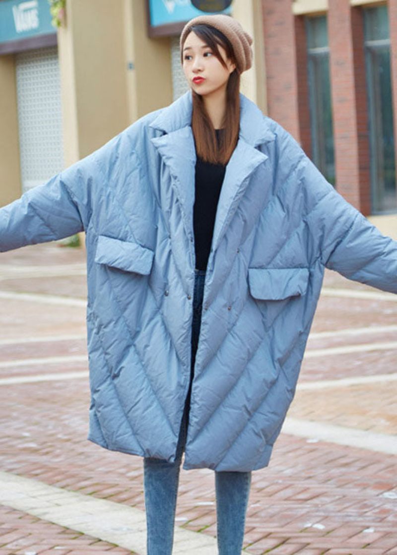 Boho Blå Peter Pan Krave Knap Casual Vinter Duck Down Frakker