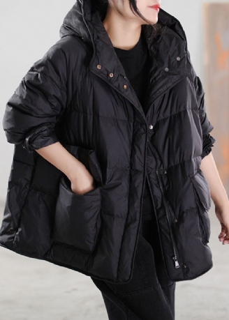 Boho Black Zip Up Snoretræk Duck Down Vinterfrakker