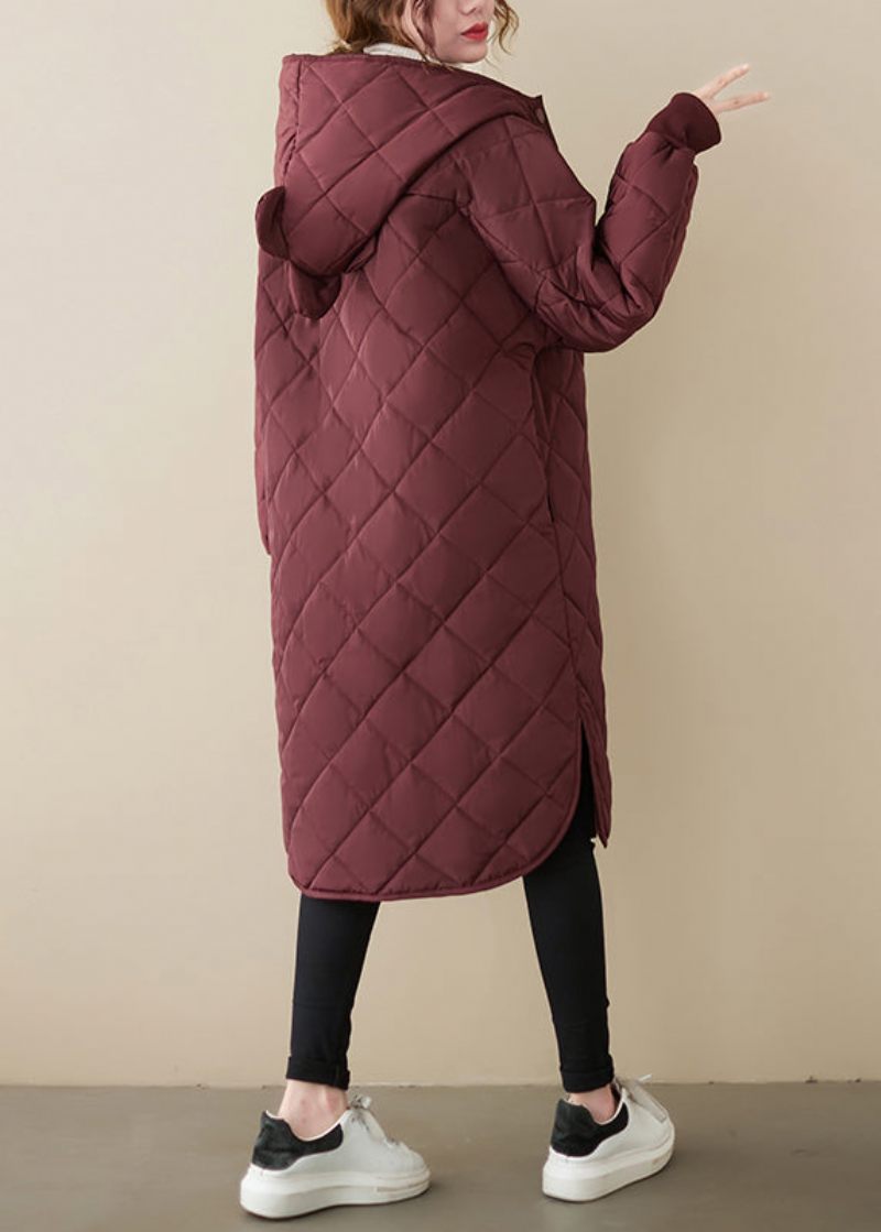 Casual Mulberry Hætte Patchwork Fine Bomuldsfyldte Frakker Vinter - Dame dunjakker