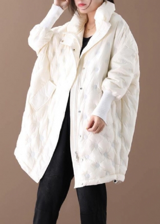 Casual Plus Size Vinterjakke Vinterfrakker Beige Stand Krave Lynlås Dunjakke Kvinde