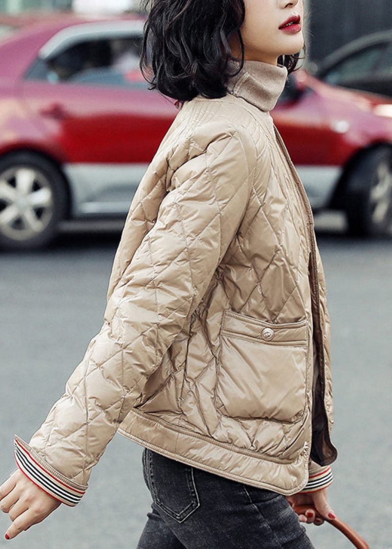 Elegante Khaki V-halslommer Duck Down Puffers Jakker Vinter - Dame dunjakker