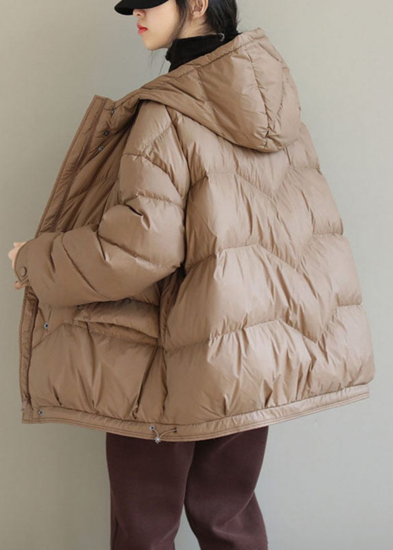 Fashion Khaki Hætte Lynlås Lommer Vinter Dunfrakke Langærmet - Dame dunjakker