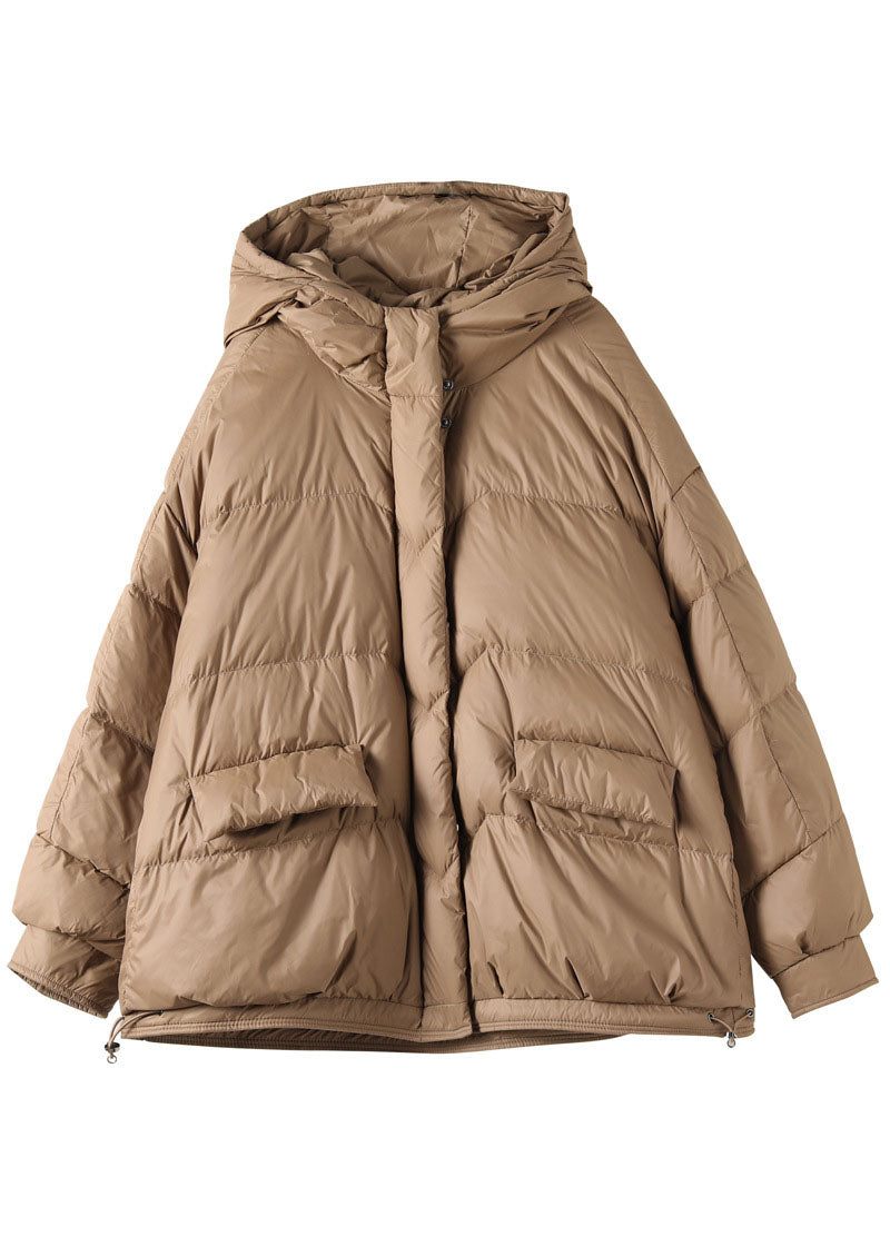 Fashion Khaki Hætte Lynlås Lommer Vinter Dunfrakke Langærmet - Dame dunjakker