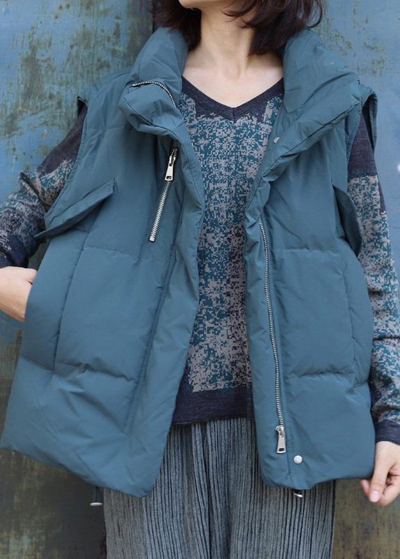 Grågrønt Outwear Plus Size Jakker Frakker Ærmeløs Stand Krave Vinter - Dame dunjakker