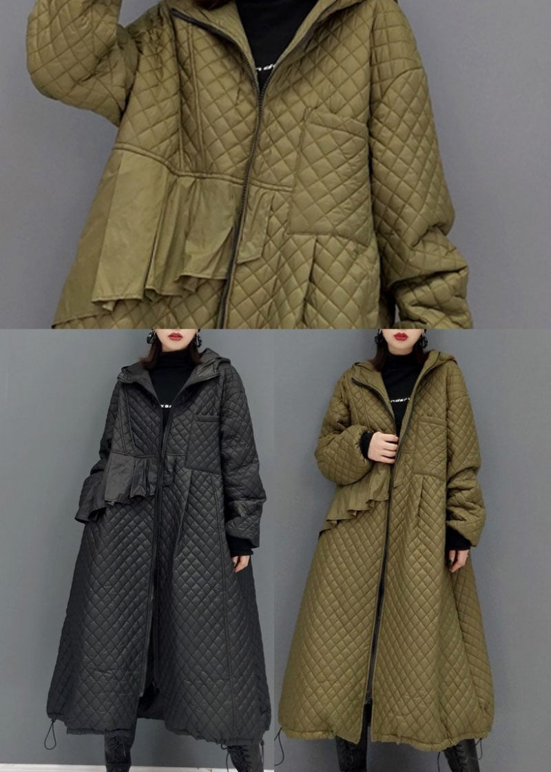 Grøn Plaid Fine Bomuld Fyldt Frakker Snøre Zip Up Winter - Grøn