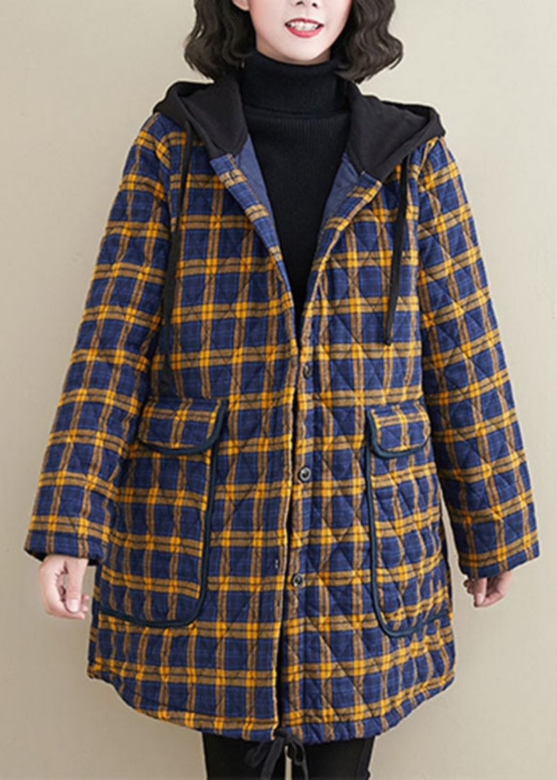 Håndlavet Rød Plaid Knap Lav Høj Design Bindebånd Talje Hætte Parka Vinter - Rød Plaid