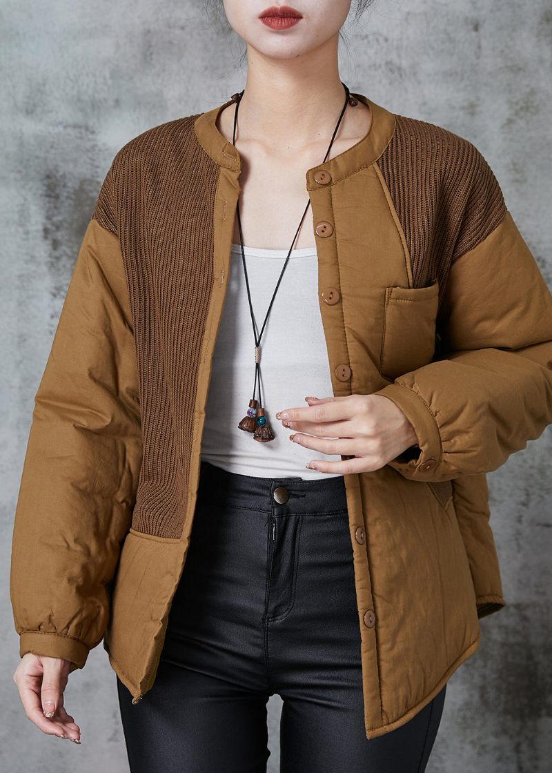 Khaki Patchwork Tykke Fine Bomuld Fyldt Kvinder Witner Frakker - Dame dunjakker