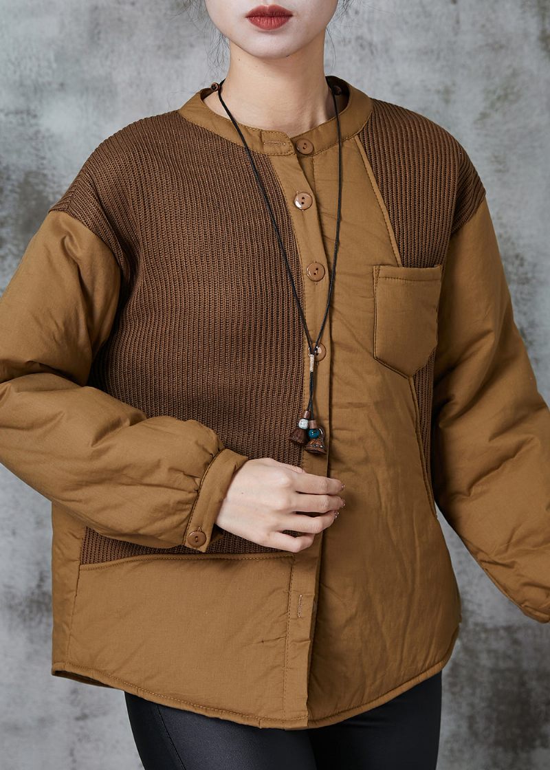 Khaki Patchwork Tykke Fine Bomuld Fyldt Kvinder Witner Frakker - Dame dunjakker