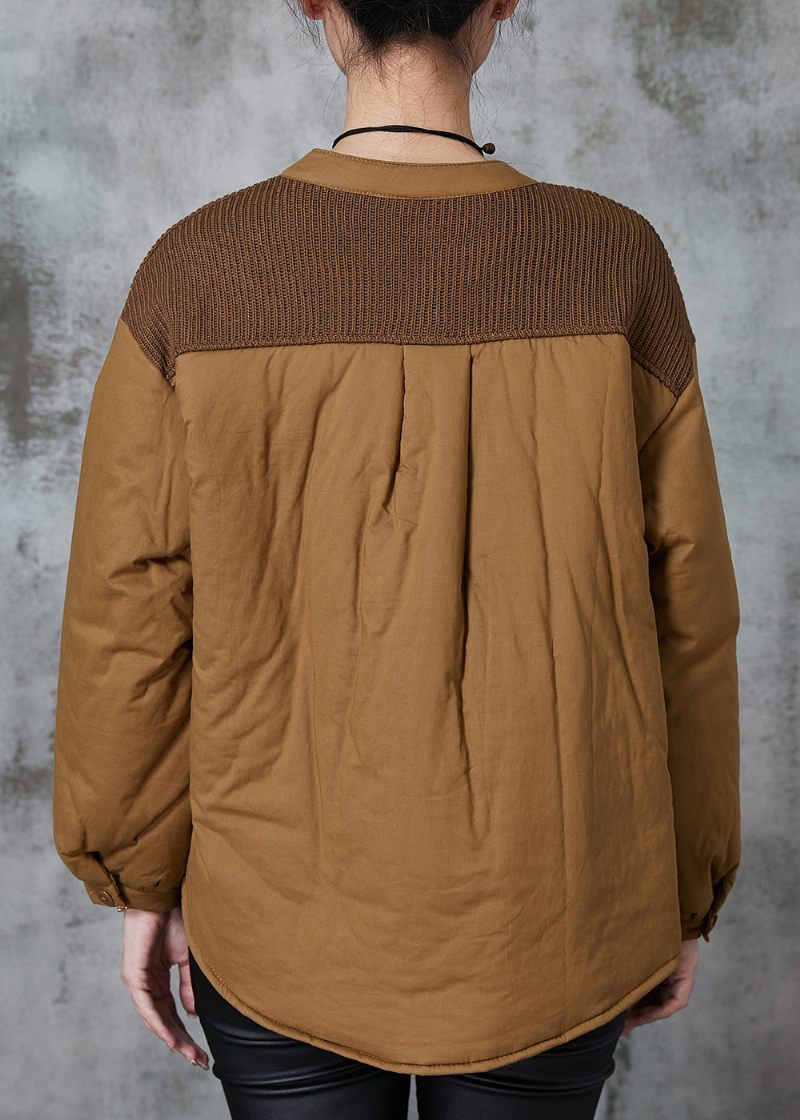 Khaki Patchwork Tykke Fine Bomuld Fyldt Kvinder Witner Frakker - Dame dunjakker