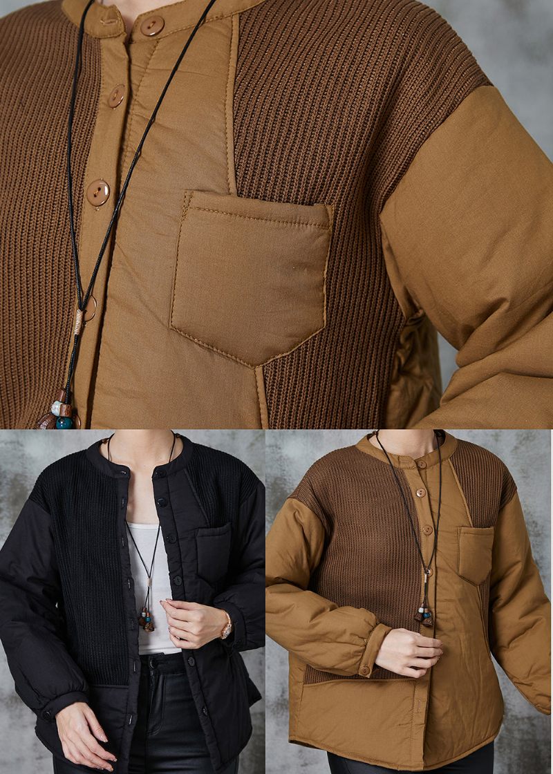 Khaki Patchwork Tykke Fine Bomuld Fyldt Kvinder Witner Frakker - Dame dunjakker
