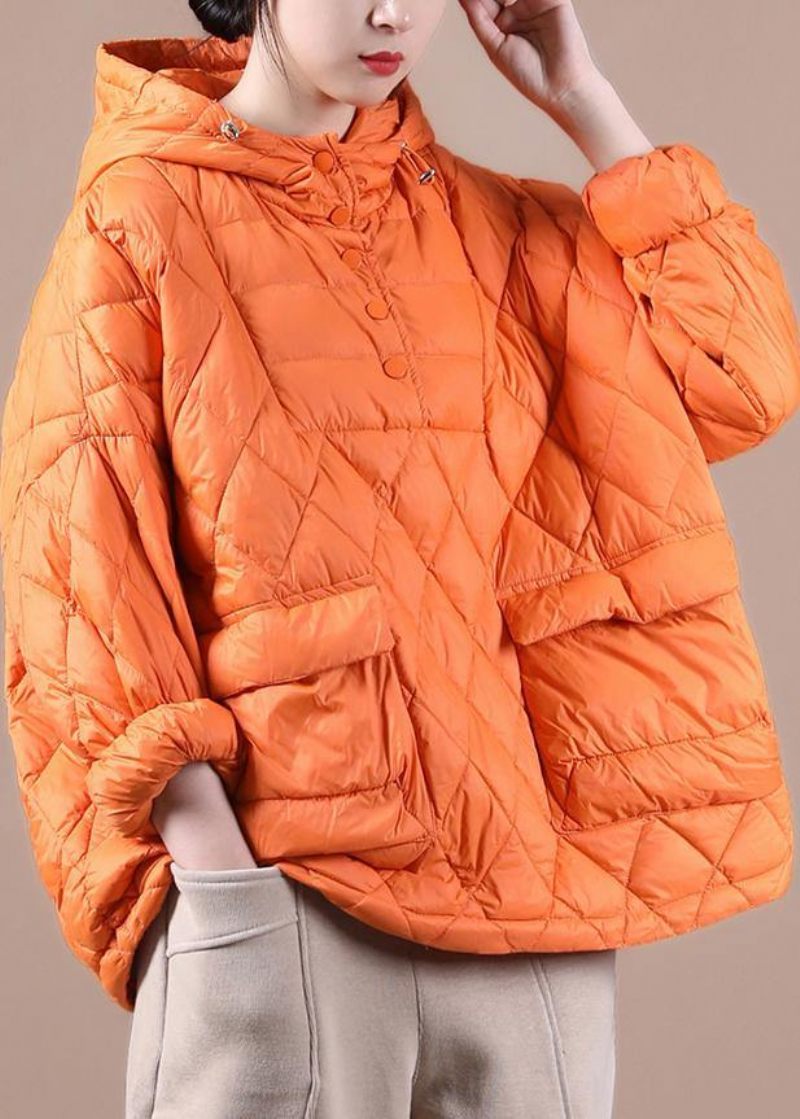 Litterær Orange Plus Size Hættetrøje Korte Pufferjakker - Orange