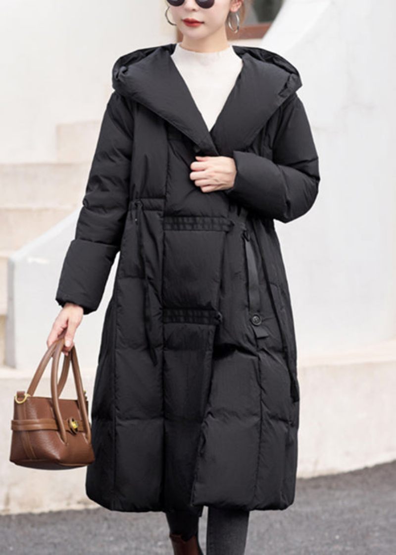 Løs Camel Hooded Button Patchwork Duck Down Coat Winter - Dame dunjakker