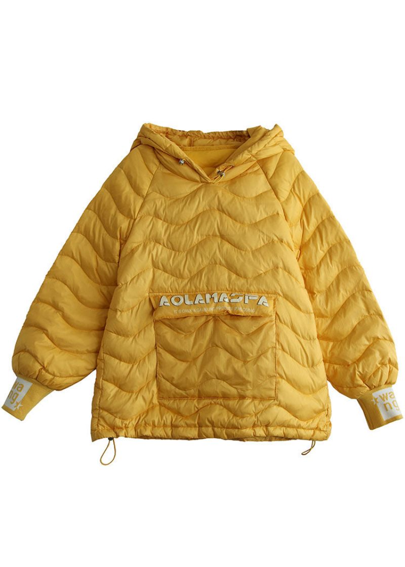 Løs Grøn Hættesnøre Duck Down Sweatshirt Vinterdunfrakke - Grøn