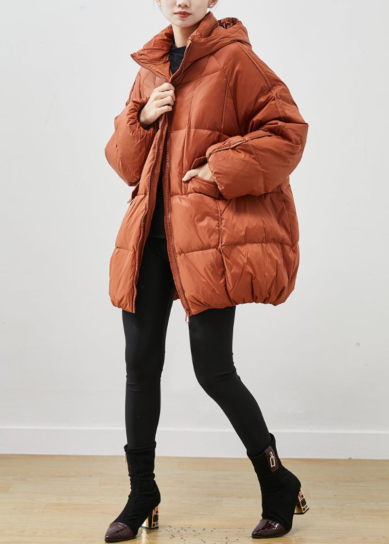 Monteret Orange Oversize Andedun Pufferjakke Vinter - Dame dunjakker