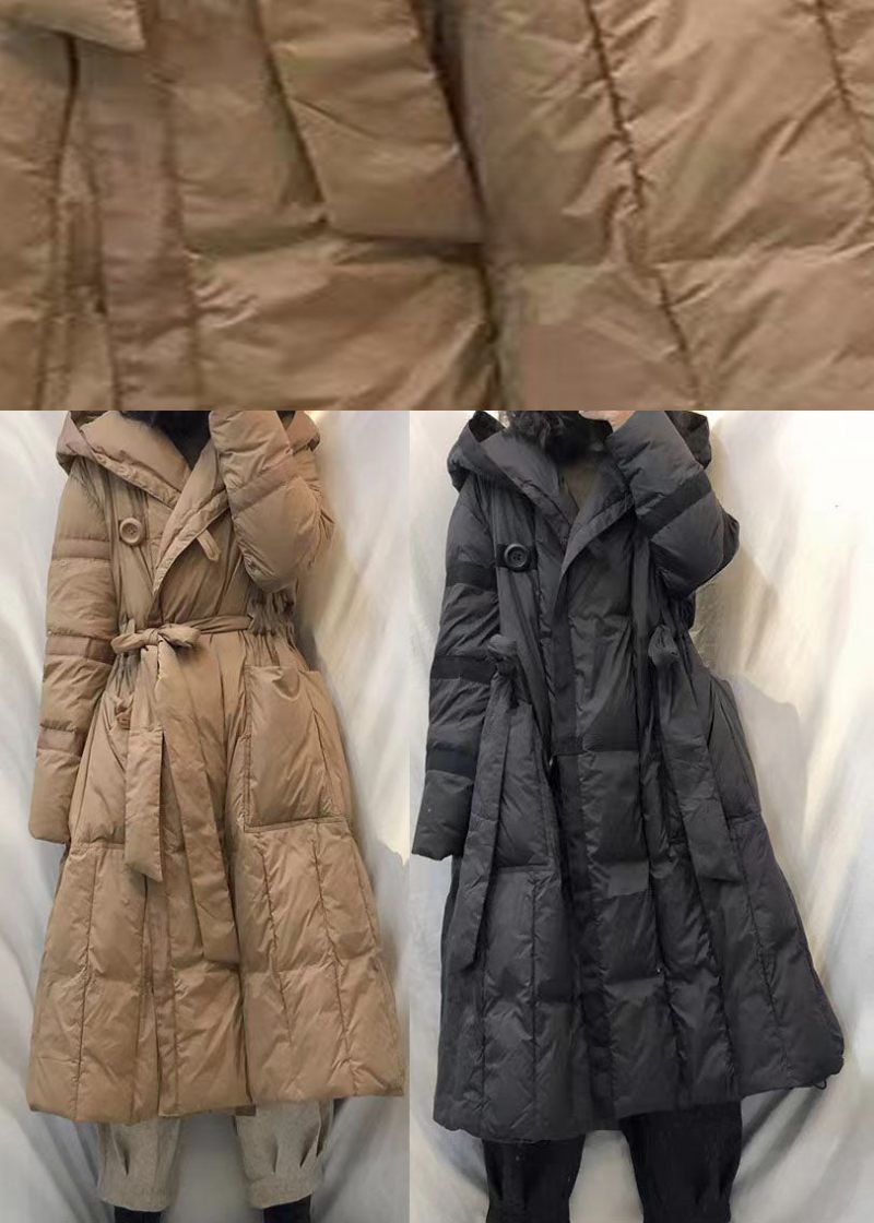 Ny Khaki Lommer Knap Løs Vinter Andedunsjakke - Sort