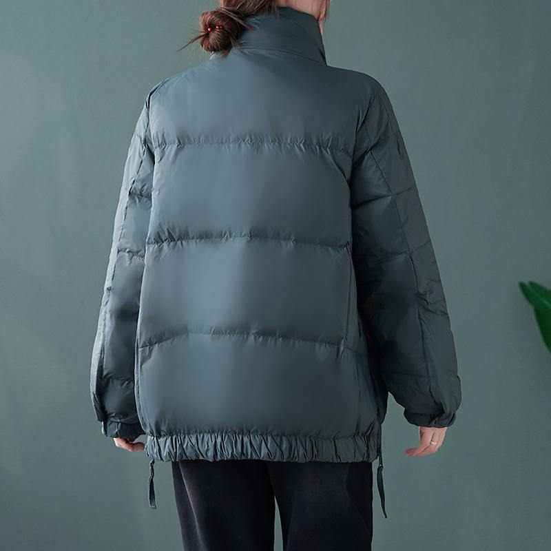 Ny Trendy Plus Size Dunjakke Vinteroverfrakke Rød Standkrave Patchwork Gåsedunsfrakke - Hærgrøn