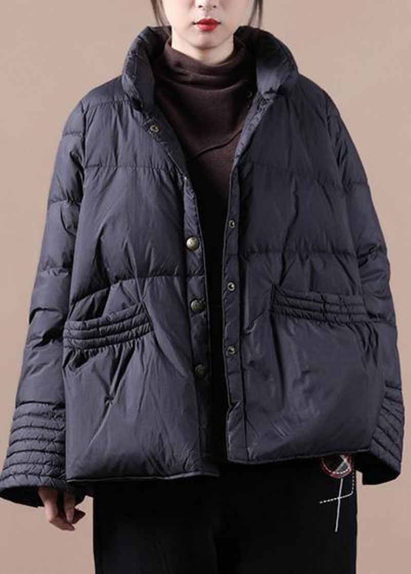 Nye Afslappede Snejakker Vinter Outwear Sort Stand Krave Kinesisk Button Down Frakke - Dame dunjakker