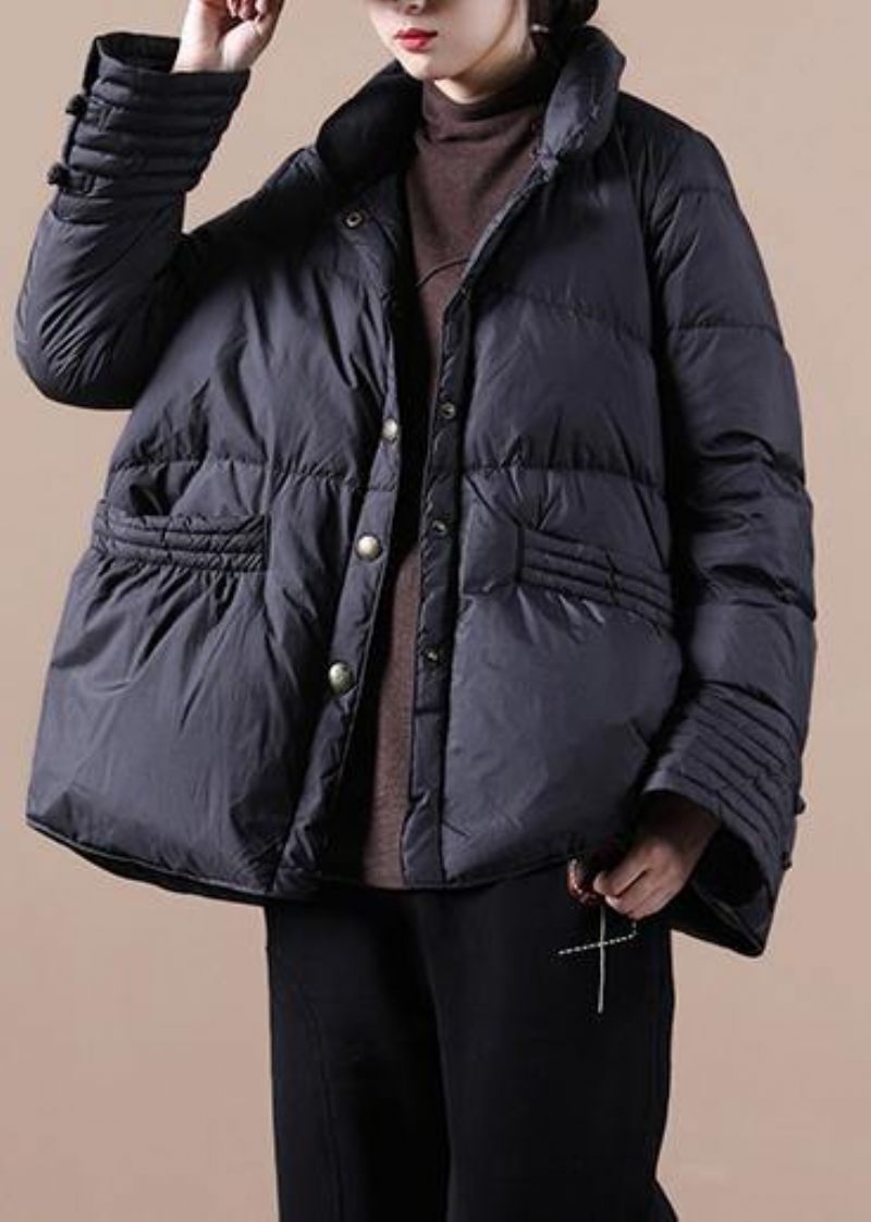 Nye Afslappede Snejakker Vinter Outwear Sort Stand Krave Kinesisk Button Down Frakke - Dame dunjakker