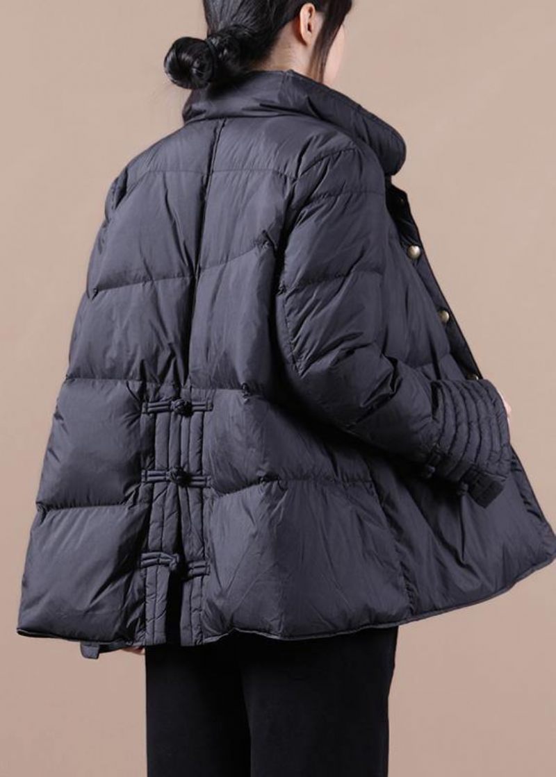 Nye Afslappede Snejakker Vinter Outwear Sort Stand Krave Kinesisk Button Down Frakke - Dame dunjakker
