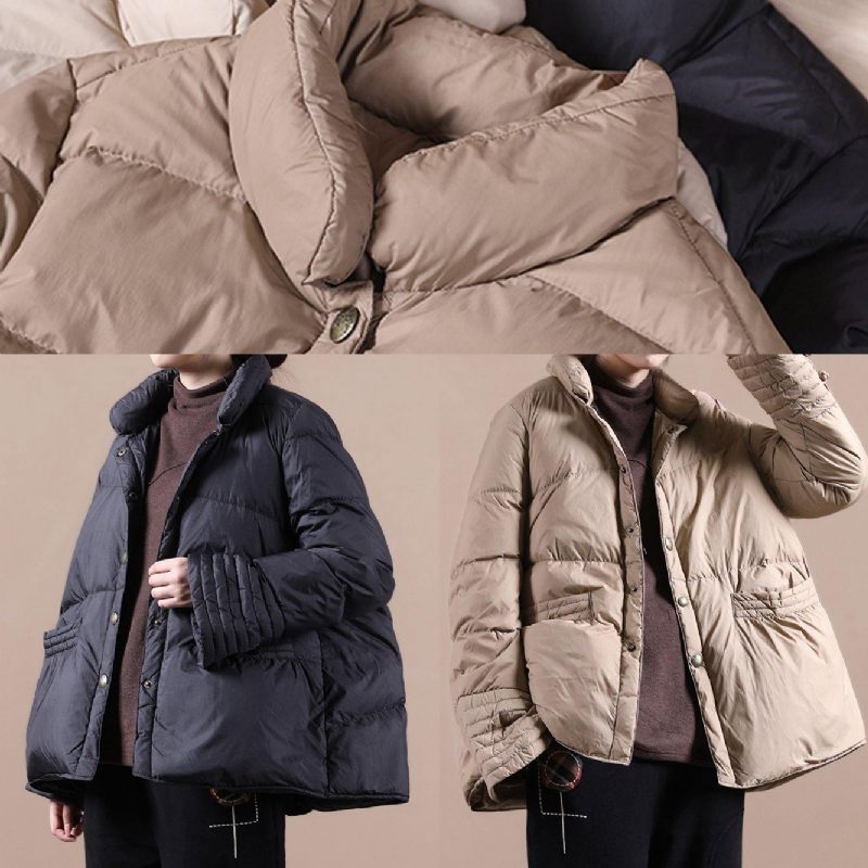 Nye Afslappede Snejakker Vinter Outwear Sort Stand Krave Kinesisk Button Down Frakke - Dame dunjakker