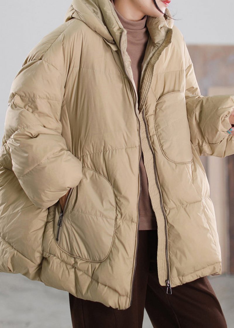 Organisk Khaki Stand Krave Lynlås Patchwork Hætte Duck Down Coat Vinter - Dame dunjakker