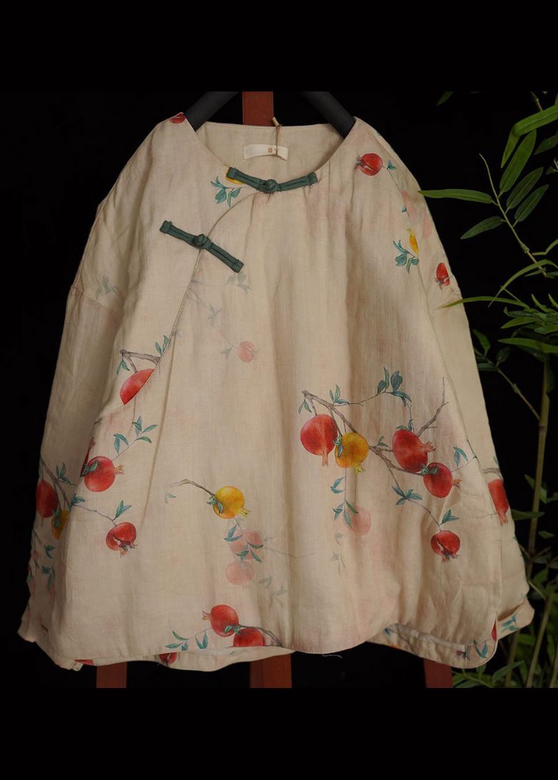 Orientalsk Beige O-hals Print Fine Bomuldsfyldte Frakker