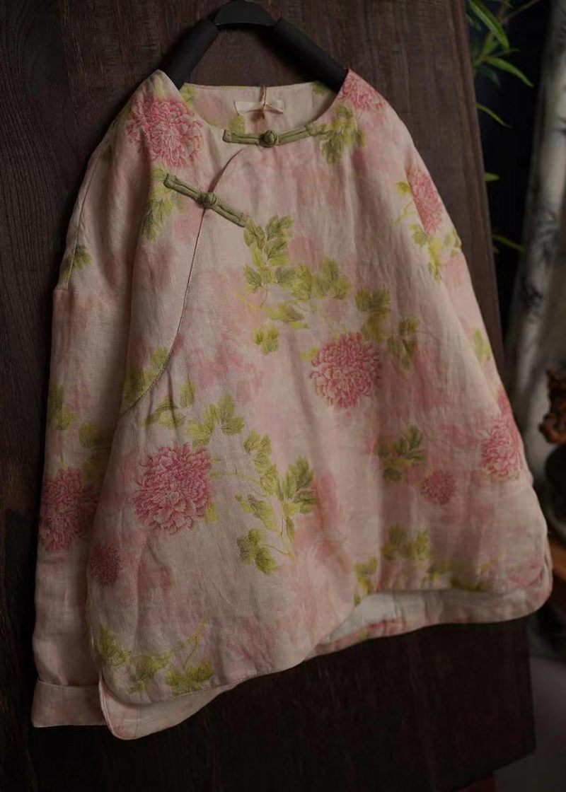 Orientalsk Beige O-hals Print Fine Bomuldsfyldte Frakker - Dame dunjakker