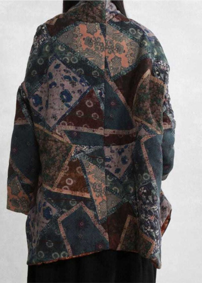 Plus Size Grøn Asymmetrisk Design Print Fine Bomuldsfyldte Frakker Vinter - Dame dunjakker