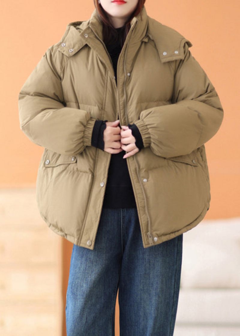 Plus Size Kaffe Hætte Lommer Med Lynlås Bomuld Fyldt Parka Winter - Dame dunjakker